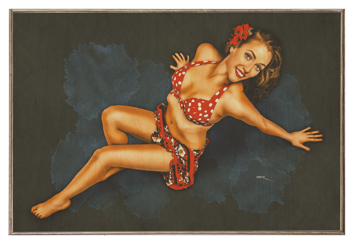 Polka-Dot Hunny Vintage Pin-Up Girl Art Rendering - Prints54.com