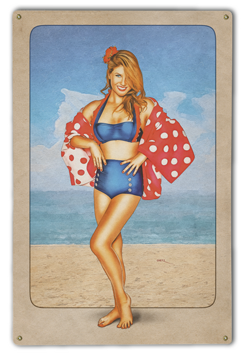 Polka Dots At The Beach Vintage Pin-Up Girl Art Rendering - Prints54.com