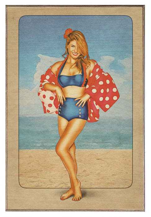 Polka Dots At The Beach Vintage Pin-Up Girl Art Rendering - Prints54.com