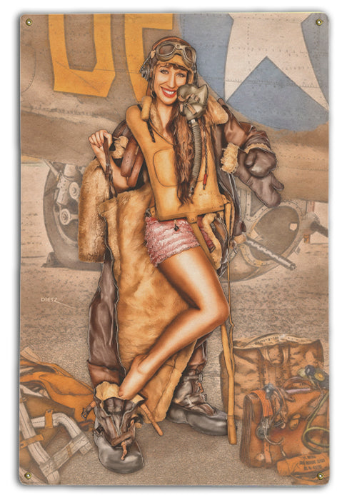 B-17 Bomber Vintage Pin-Up Girl Post Mission Unwind Art Rendering - Prints54.com