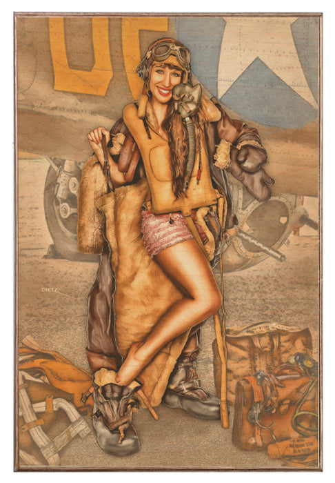 B-17 Bomber Vintage Pin-Up Girl Post Mission Unwind Art Rendering - Prints54.com