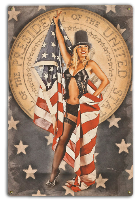 Presidents Day Holiday POTUS Patriotic Vintage Pin-Up Girl Art Rendering - Prints54.com