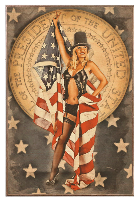 Presidents Day Holiday POTUS Patriotic Vintage Pin-Up Girl Art Rendering - Prints54.com