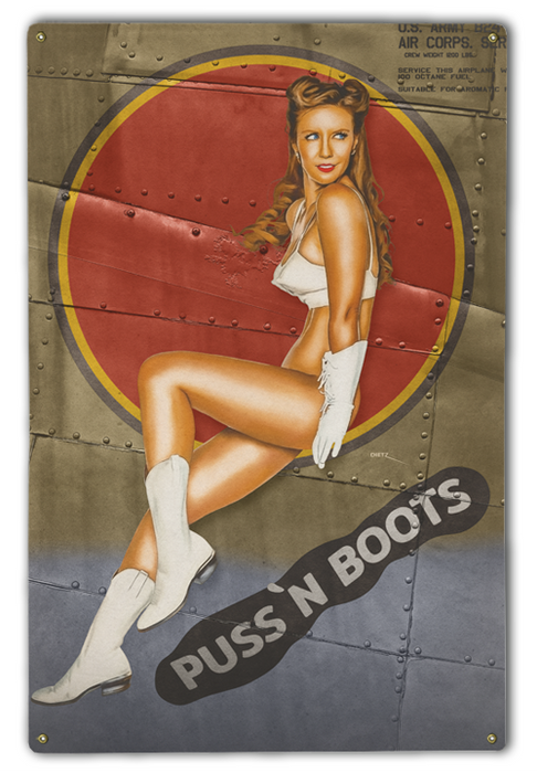 Puss N Boots WW2 Bomber Nose Art Vintage Pin-Up Girl Art Rendering - Prints54.com