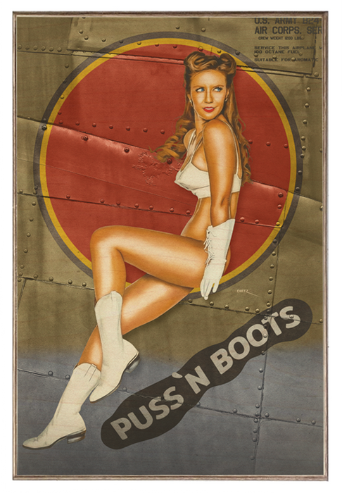 Puss N Boots WW2 Bomber Nose Art Vintage Pin-Up Girl Art Rendering - Prints54.com