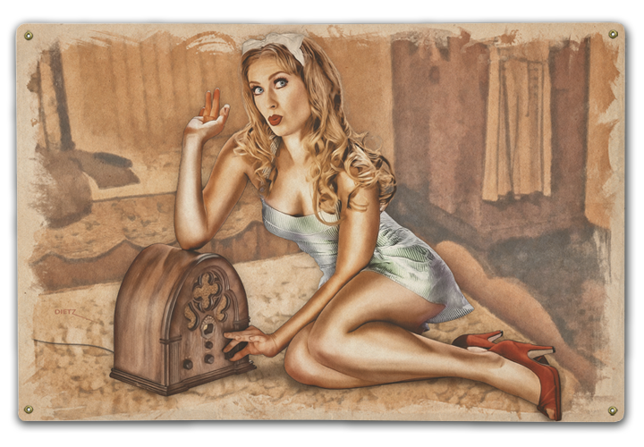 Radio Beauty Vintage Pin-Up Girl Art Rendering - Prints54.com