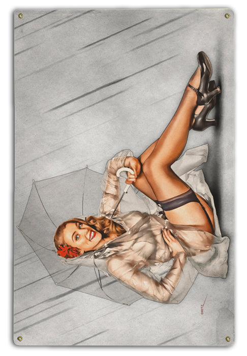 Rainy Day Vintage Pin-Up Girl Art Rendering - Prints54.com