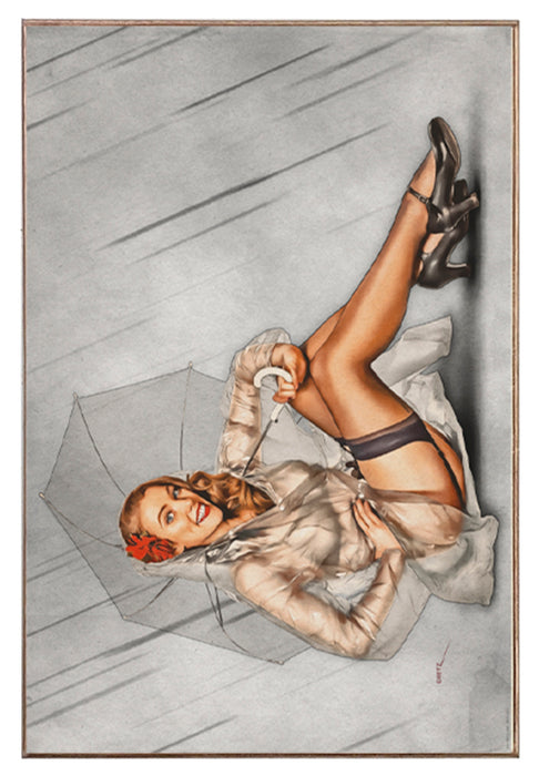 Rainy Day Vintage Pin-Up Girl Art Rendering - Prints54.com