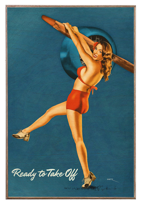 Ready For Take Off Propeller Vintage Pin-Up Art Rendering - Prints54.com