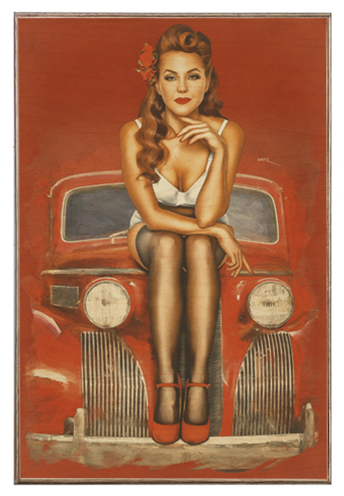 Red Car Cutie Classic Automobile Vintage Pin-Up Girl Art Rendering - Prints54.com