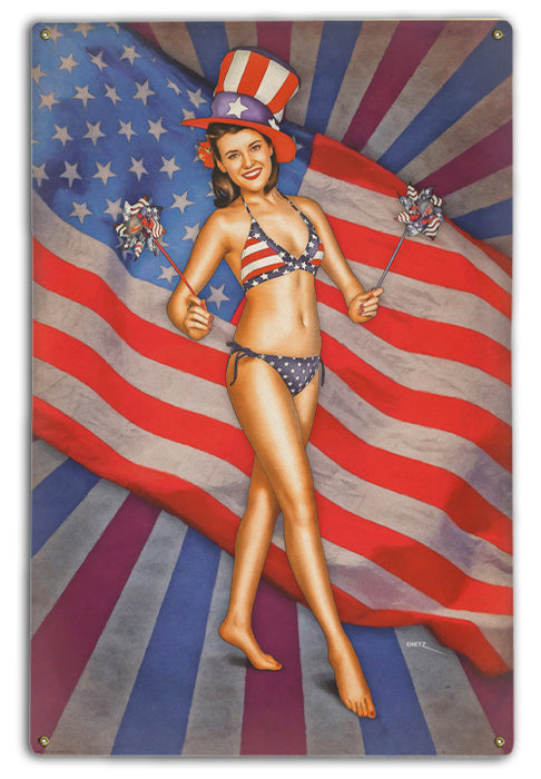 Red White and Blue Forever Patriotic Pin-Up Girl Art Rendering - Prints54.com