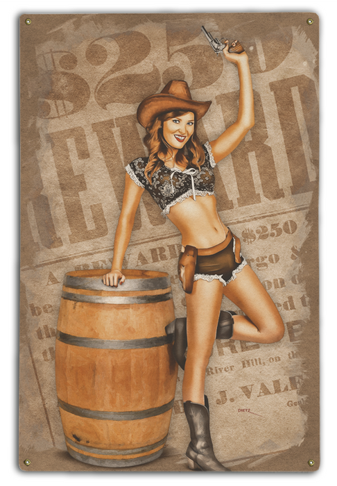 Richly Rewarded Cowgirl Western Vintage Pin-Up Girl Art Rendering - Prints54.com