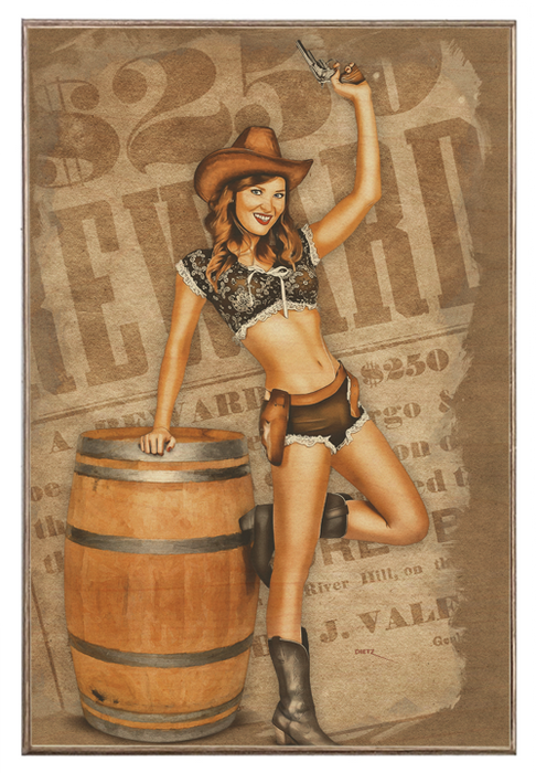 Richly Rewarded Cowgirl Western Vintage Pin-Up Girl Art Rendering - Prints54.com