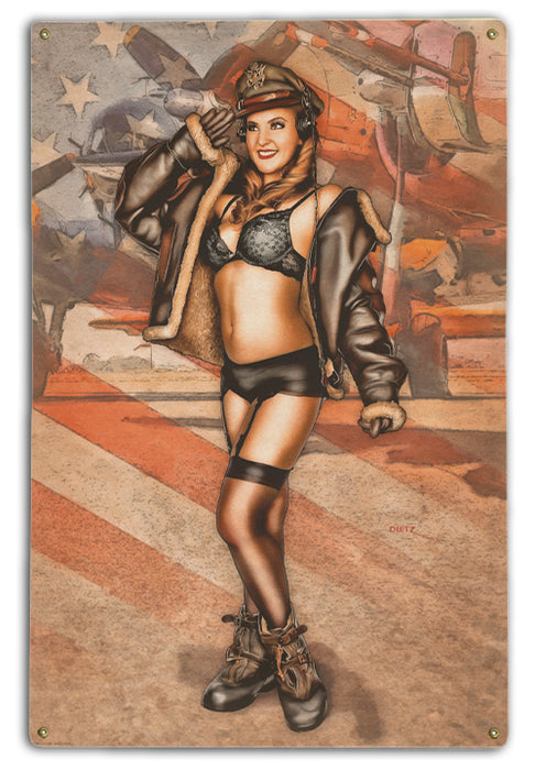 Salute to the Flag Air Force Pilot Vintage Pin-Up Girl Art Rendering - Prints54.com