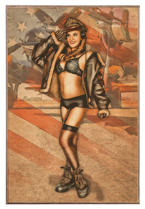 Salute to the Flag Air Force Pilot Vintage Pin-Up Girl Art Rendering - Prints54.com