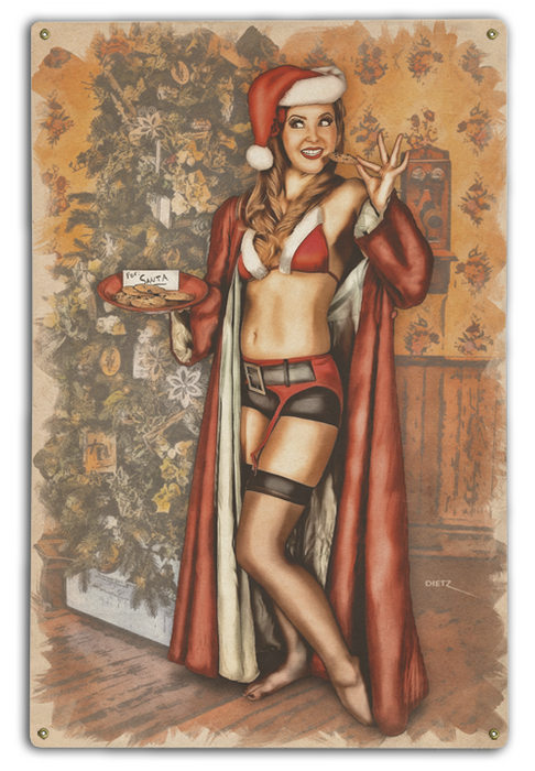 Santa Won't Mind! Christmas Pin-Up Girl Vintage Art Rendering - Prints54.com