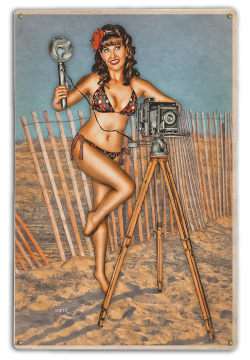 Say Cheese! Camera Vintage Pin-Up Girl Art Rendering - Prints54.com