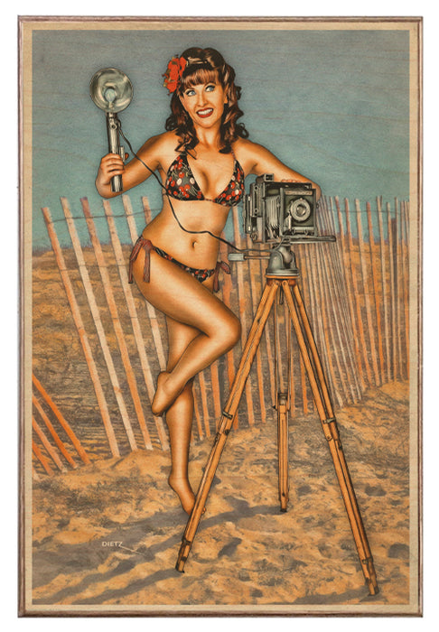 Say Cheese! Camera Vintage Pin-Up Girl Art Rendering - Prints54.com