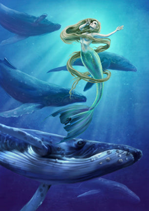 Mermaid With Whales Ocean Song Art Rendering - Prints54.com