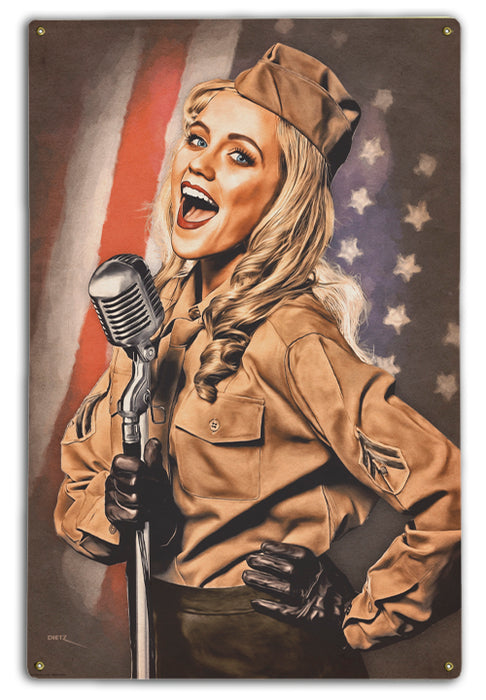 Shoo Shoo Baby USO War Years Pin-Up Girl Art Rendering - Prints54.com