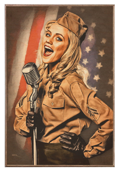 Shoo Shoo Baby USO War Years Pin-Up Girl Art Rendering - Prints54.com