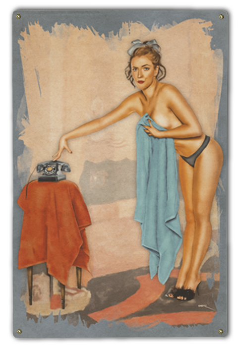 Shower Call Vintage Pin-Up Girl Art Rendering - Prints54.com