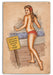 Sizziling Summer Beach Scene Vintage Pin-Up Girl Art Rendering - Prints54.com