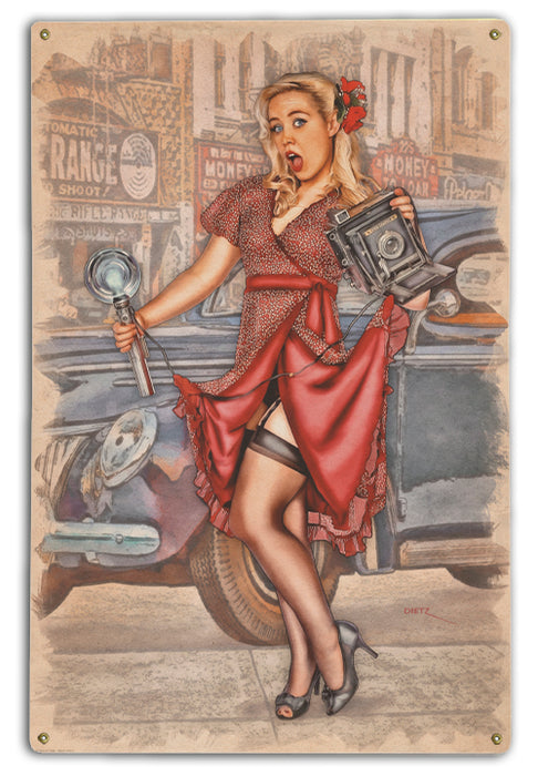 Smile for the Oops! Pin-Up Girl Art Rendering - Prints54.com