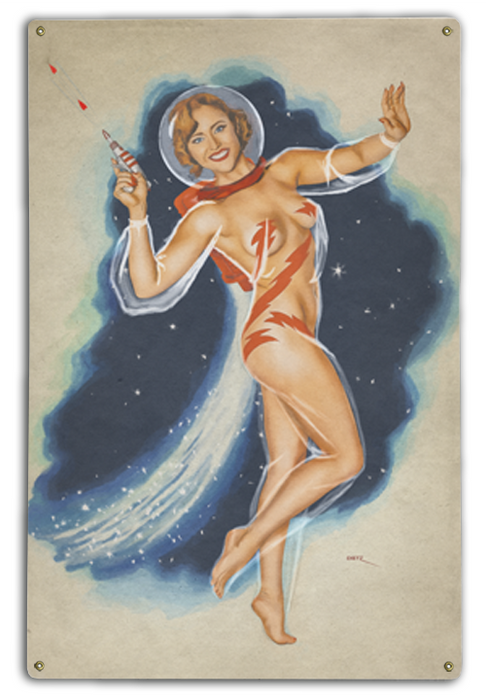 Space Race NASA Retro Vintage Pin-Up Girl Art Rendering - Prints54.com