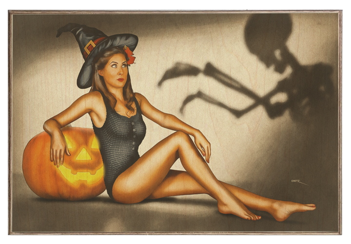 Halloween Witch Spooky Pin-Up Girl Shadows Art Rendering - Prints54.com