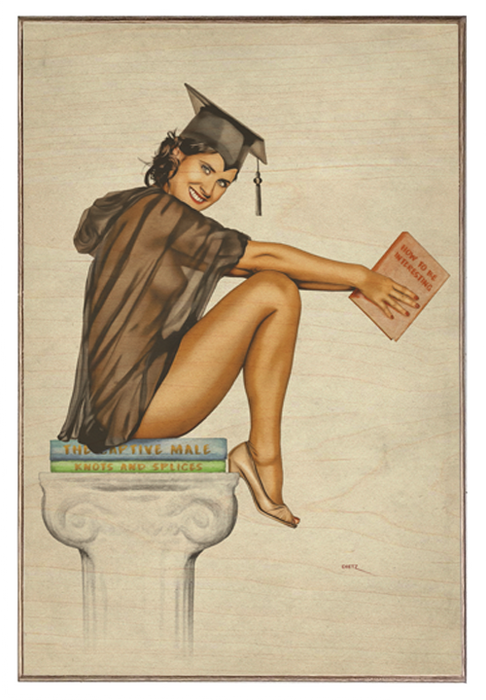 Sultry Scholar College Graduate Pin-Up Girl Art Rendering - Prints54.com