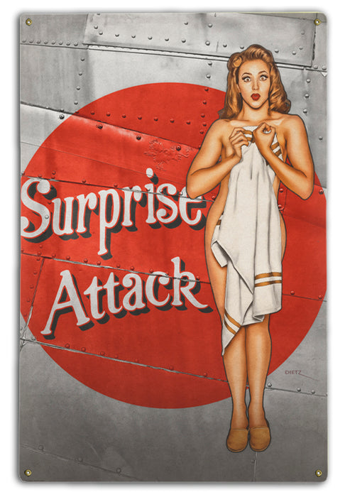 Surprise Attack WW2 Bomber Nose Art Vintage Pin-Up Girl Art Rendering - Prints54.com