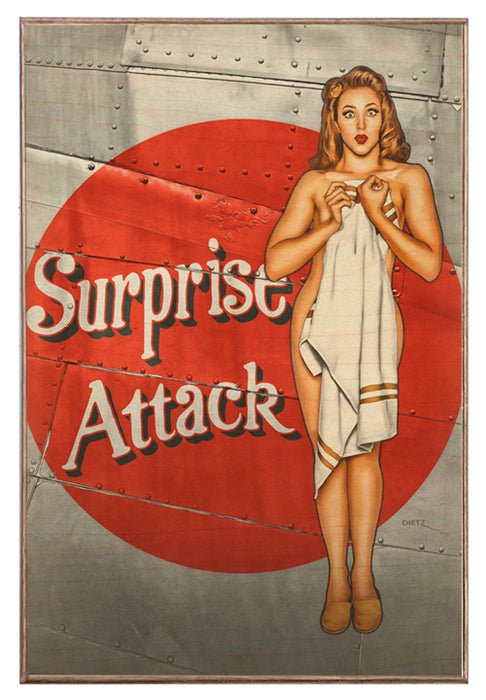 Surprise Attack WW2 Bomber Nose Art Vintage Pin-Up Girl Art Rendering - Prints54.com