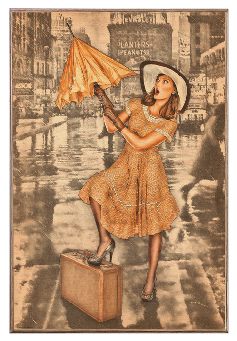 Surprise Storm Vintage Pin-Up Girl Art Rendering - Prints54.com