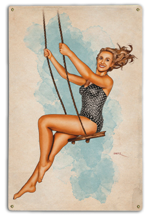 Swinging Away Vintage Pin-Up Girl Art Rendering - Prints54.com