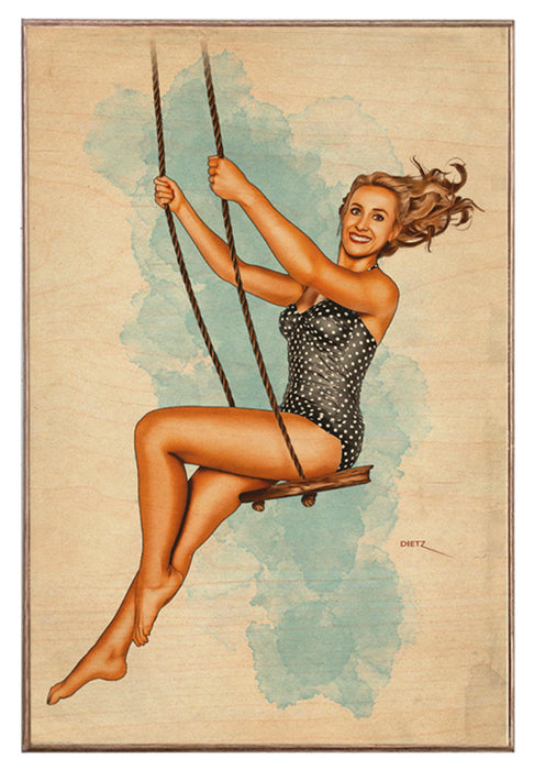 Swinging Away Vintage Pin-Up Girl Art Rendering - Prints54.com