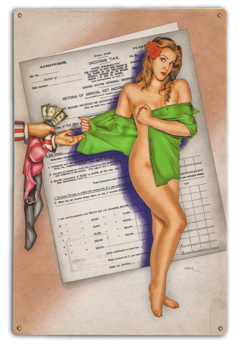 Taxing the Shirt off your Back IRS Pin-Up Girl Art Rendering - Prints54.com