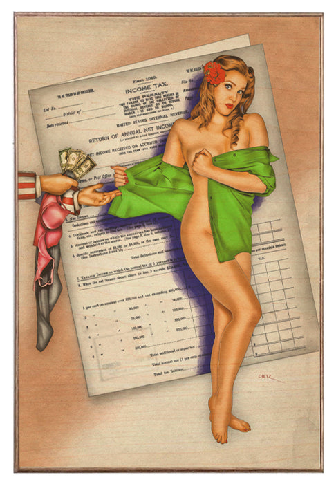 Taxing the Shirt off your Back IRS Pin-Up Girl Art Rendering - Prints54.com