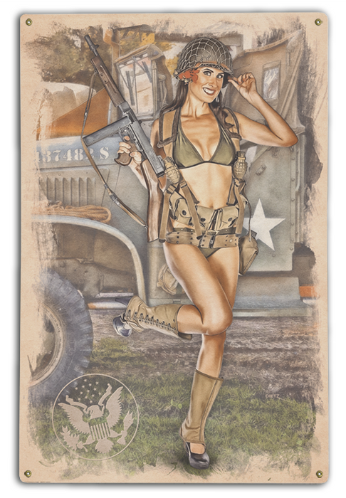 Thompson Machine Gun Delight War Years Vintage Pin-Up Girl Art Rendering - Prints54.com