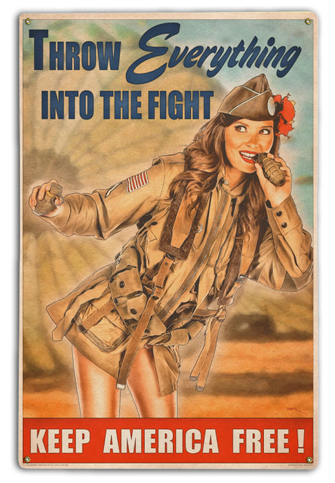 Throw Everything Into The Fight WW2 Pin-Up Girl Art Rendering - Prints54.com