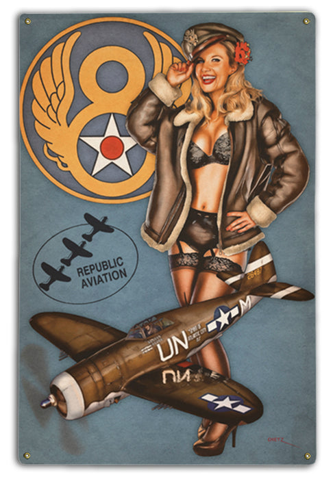 Thunderbolt Salute 8th Air Force WW2 Pin-Up Girl Art Rendering - Prints54.com