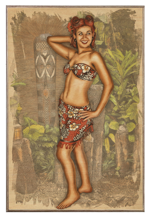 Tiki Time Island Girl Vintage Pin-Up Art Rendering - Prints54.com