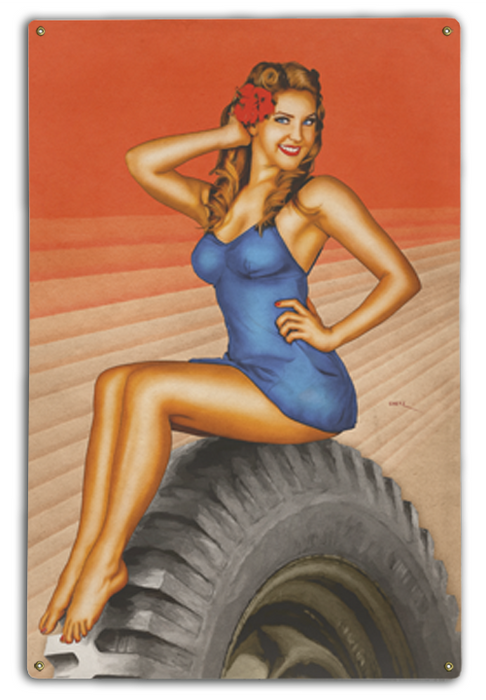 Vintage Pin-Up Girl Truck Tire Beauty Art Rendering - Prints54.com