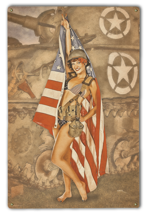 US Military Pin-Up Girl Patriotic M4 Sherman Tank WW2 Art Rendering - Prints54.com