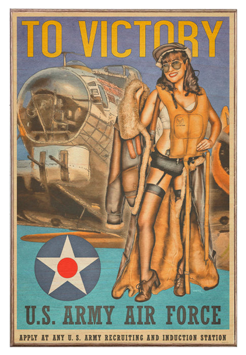 To Victory with the USAAF! Bomber WW2 Military Pin-Up Girl Art Rendering - Prints54.com