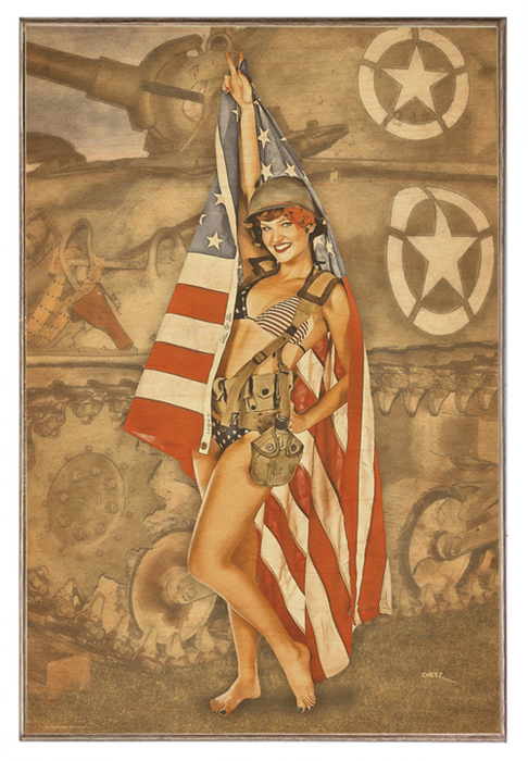 US Military Pin-Up Girl Patriotic M4 Sherman Tank WW2 Art Rendering - Prints54.com