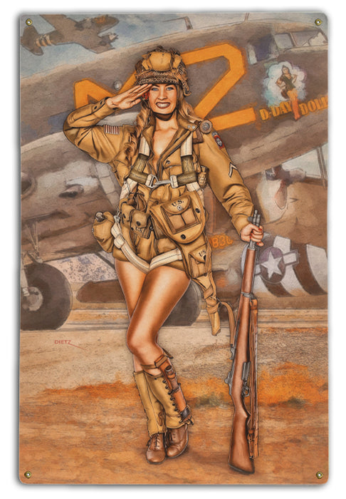 Training Day US Military Airborne Salute Vintage Pin-Up Girl Art Rendering - Prints54.com