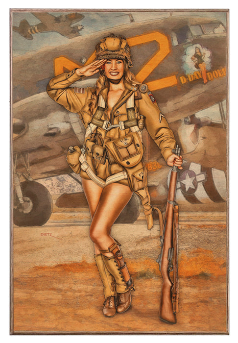 Training Day US Military Airborne Salute Vintage Pin-Up Girl Art Rendering - Prints54.com