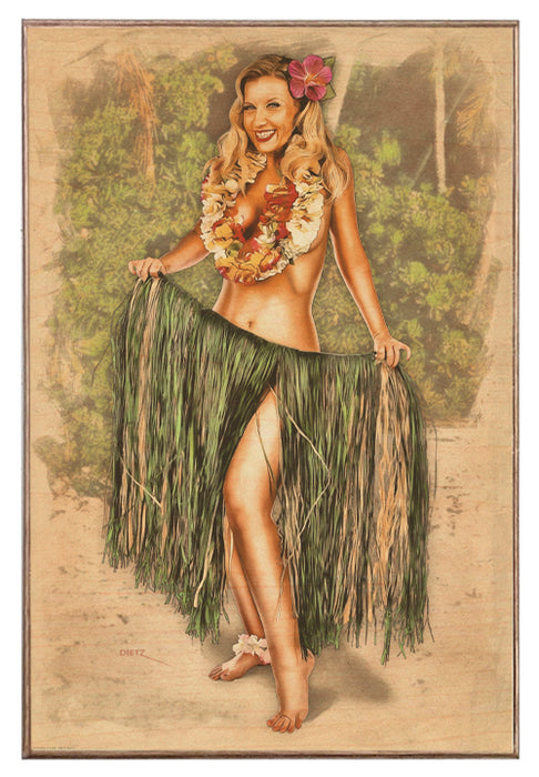 Tropical Tease Vintage Pin-Up Girl Art Rendering - Prints54.com