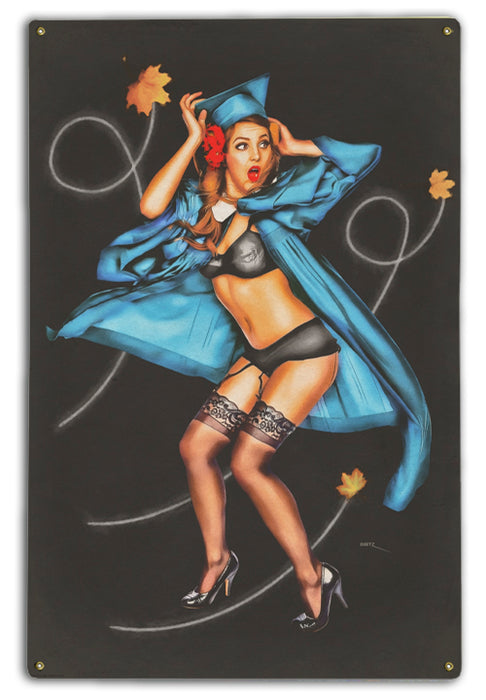 Unexpected Breeze College Grad Vintage Pin-Up Girl Art Rendering - Prints54.com